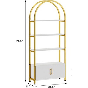 Arched Bookshelf, 4-Tier Arched Bookcase with Doors Storage, 71.5" Tall Industrial Book Shelf with Studry Metal Frame and Open Shelves - 1 of 4