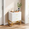 Gulches White Wood Nightstand with 2 Drawers Wave-Fluted Design and Gold Handles, 19.7”L×15.8”W×25.6”H, Sturdy P2 MDF - 3 of 4
