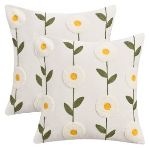 REGALWOVEN Flower Embroidered Decorative Cotton Canvas Throw Pillow Covers18 x 18 Inch 2 Pcs - 1 of 4