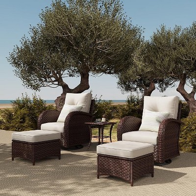 LayinSun Outdoor Patio Furniture Set, Brown Rattan Wicker Sectional Swivel Rocker Chairs Sets