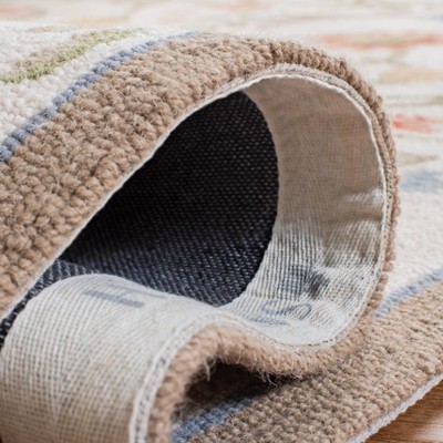 Ivory Floral Hand-Hooked Wool Runner Rug, 2'6" x 18'