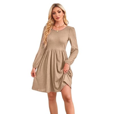 Women's Knitted Dress Crew Neck Long Sleeve A-Line Dress 2025 Spring Dresses
