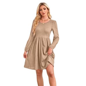 Women's Knitted Dress Crew Neck Long Sleeve A-Line Dress 2025 Spring Dresses - 1 of 4