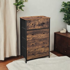SONGMICS 5 Fabric Drawer Dresser Storage Dresser Tower, Wooden Front and Top Style Dresser Unit Wooden Front & Top Add a Stylish Touch - 1 of 4
