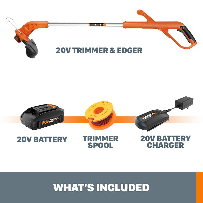 Worx WG154 20V PowerShare 10" Cordless String Trimmer & Edger (Battery & Charger Included), 3 of 10