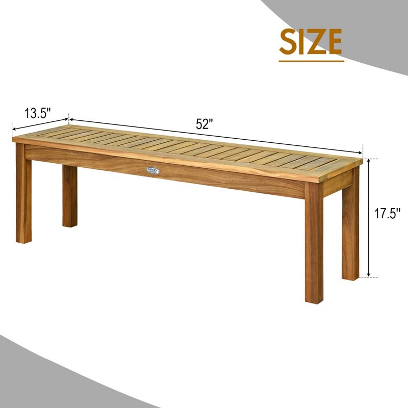 Tangkula Acacia Wood Outdoor Backless Bench Rustic Patio Dining Bench with Slatted Seat, 3 of 6