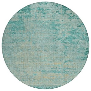 Teal Blue And Wheat Abstract Washable Indoor Outdoor Area Rug - 1 of 4