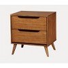 Vynxaria 1pc Mid-Century Modern Oak Nightstand, Solid Wood/Wood Veneer, 2 Drawers (Recessed Handles), Round Tapered Angled Legs - 2 of 4