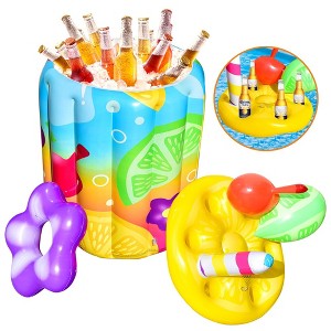 Fun Little Toys Giant Tropical Cocktail Inflatable Cooler - Fun & Durable - For Parties & Beach - Pink & Yellow - Ages 3+ - 1 of 4