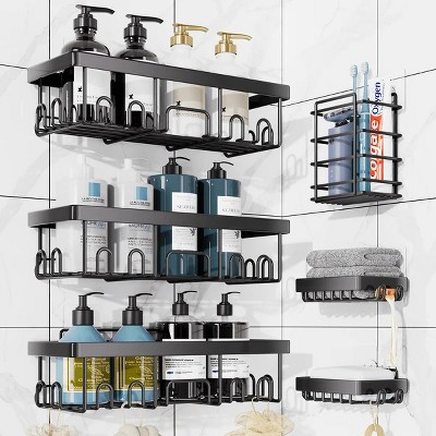 Racxily Large Capacity Bathroom Organizers and Storage, No Drilling Wall-Mounted Basket, Black