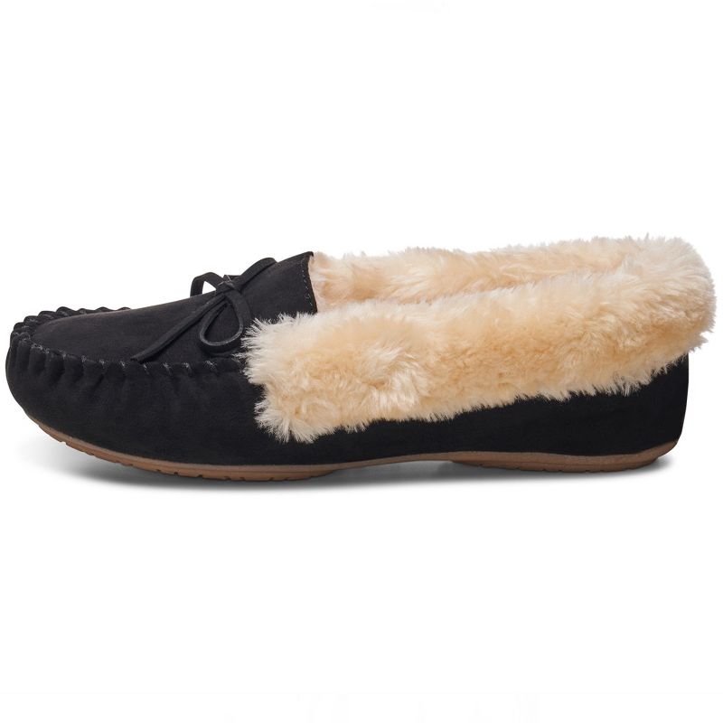 Alpine Swiss Leah Womens Shearling Moccasin Slippers Faux Fur Slip On House Shoes, 3 of 6