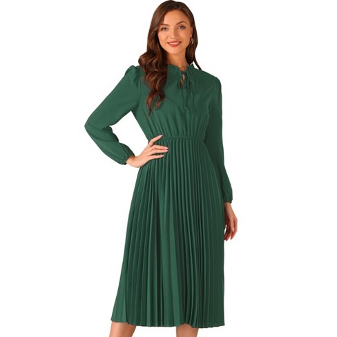 Allegra K Women s A line Flowy Long Sleeve Tie V Neck Pleated Maxi Dress Target