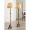 Regency Hill French Traditional Country 62" Tall Standing Floor Lamps Set of 2 Lights Candlestick Brown Beige Faux Wood Finish Living Room Bedroom - 2 of 4