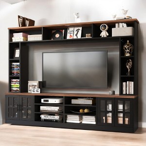 95.5" Wall Unit Entertainment Center with Bookshelves for TVs up to 80",TV Stand Media Console with Tempered Glass Doors,Storage Cabinet - 1 of 4