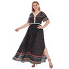 Womens Plus Size V Neck Casual Maxi Dress Ruffle Short Sleeves Boho Summer Printed Floral Long Dress - 2 of 4