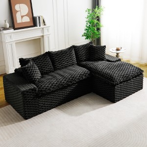 95.7'' Turtle Velvet L-Shaped Sectional Sofas with Twin-Seat and Right Chaise, Convertible Between L-Shape and Straight Shape, Includes 5 Pillows - 1 of 4
