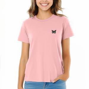 Dalix Butterfly Embroidered Cotton Relaxed Fit Short Sleeve Crewneck Tee Shirt Women - 1 of 4