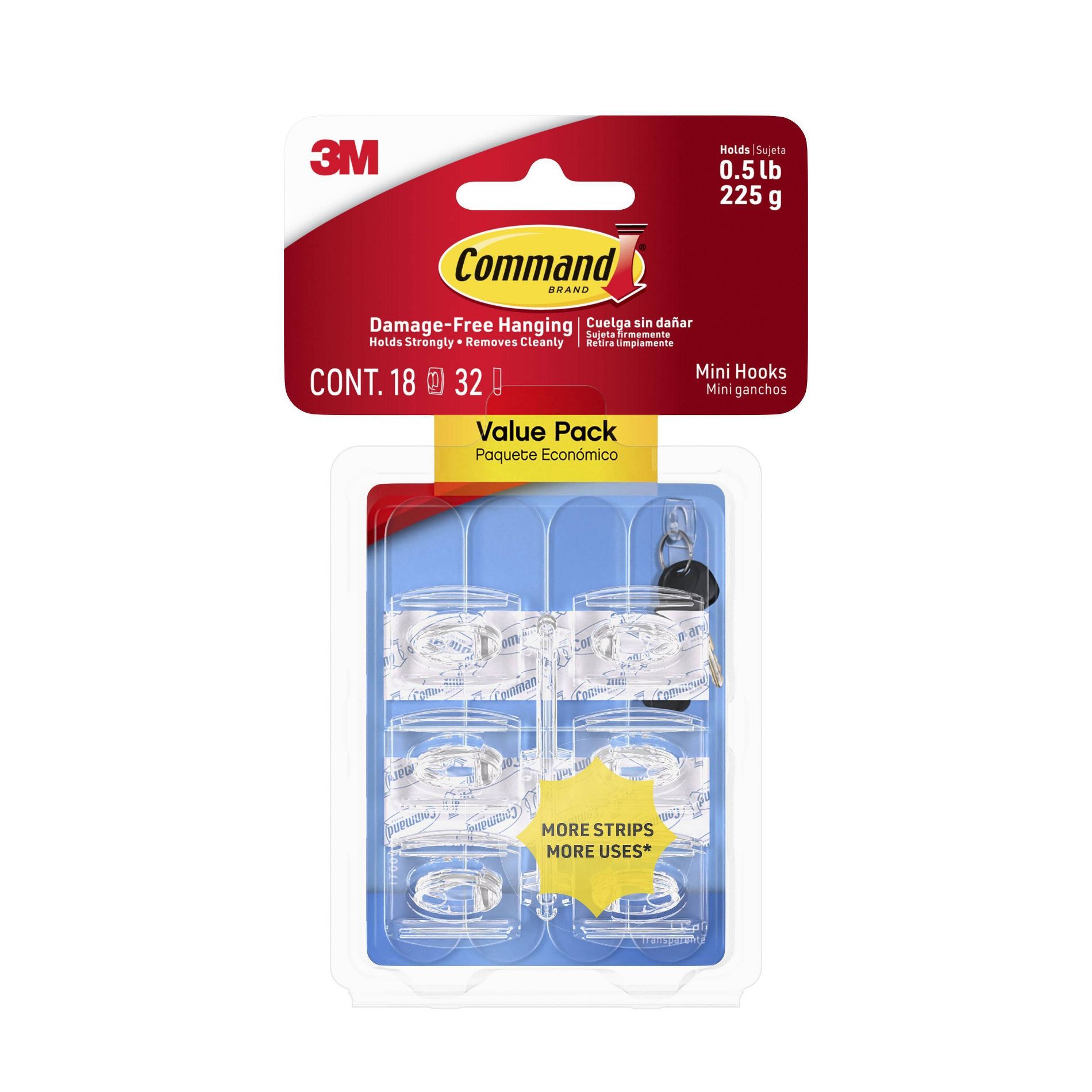 Command Value Pack Damage-Free Hanging Clear Mini Hooks with Adhesive Strips for Christmas Lights and Holiday Decoration