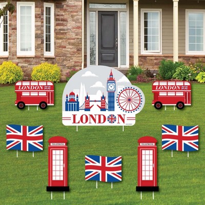 Big Dot of Happiness Cheerio, London - Yard Sign and Outdoor Lawn Decorations - British UK Party Yard Signs - Set of 8