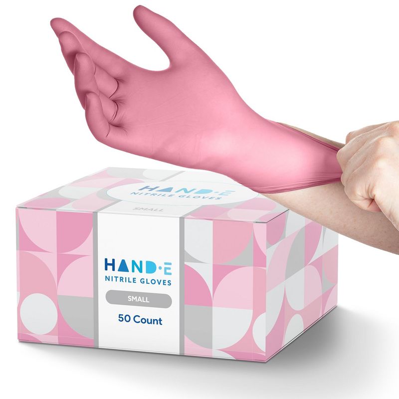 Hand-E Pink Nitrile Gloves, Perfect for Cleaning & Cooking - 50 Pack, 1 of 7