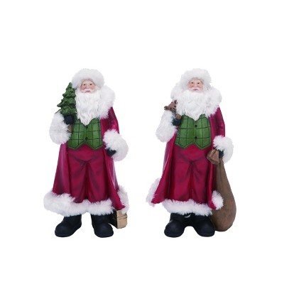 Transpac Resin 11 in. Red Christmas Fur Trim Santa Set of 2
