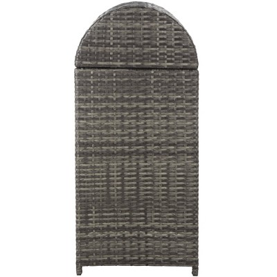 Grey Brown Woven Outdoor Trash Bin with Swing Top