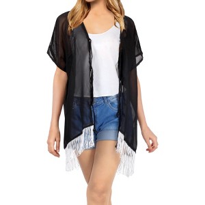 LA LEELA Women's Open Front Summer Vacation Beachwear Short Bathing Suit Cardigan Holiday Swimwear Duster Beach Swim - 1 of 4