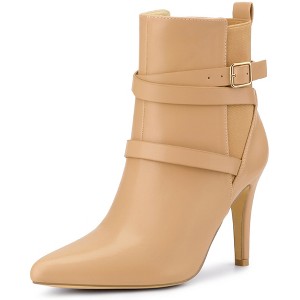 Perphy Women's Pointy Toe Cross Straps Stiletto Heel Ankle Chelsea Boots - 1 of 3