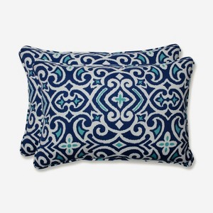 New Damask 2pc Outdoor/Indoor Throw Pillows Marine Blue - Pillow Perfect - 1 of 2
