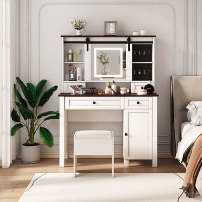 Farmhouse Makeup Vanity with Mirror and Lights
