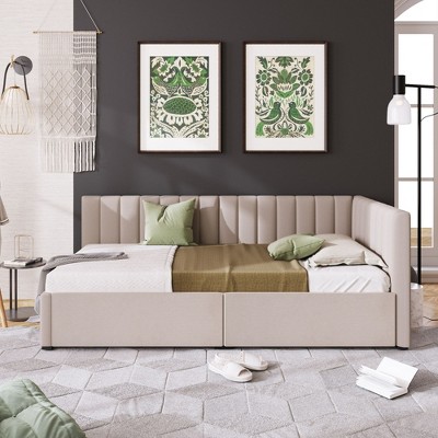 NicBex Twin Size Linen Fabric Daybed Modern Wooden Bed Frame with 2 Storage Drawers for Bedroom, Living Room, No Box Spring Required