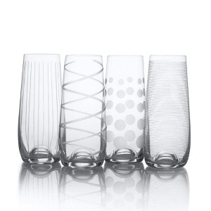 Mikasa Cheers Stemless Flutes, Set of 4, 7.5 Oz Crystal Champagne Glasses with Playful Dot, Line & Swirl Designs, Unique Toasting Glassware, Lead-Free - 1 of 1