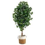 Nearly Natural 6’ Ficus Artificial Tree with Natural Trunk in Handmade Natural Jute and Cotton Planter