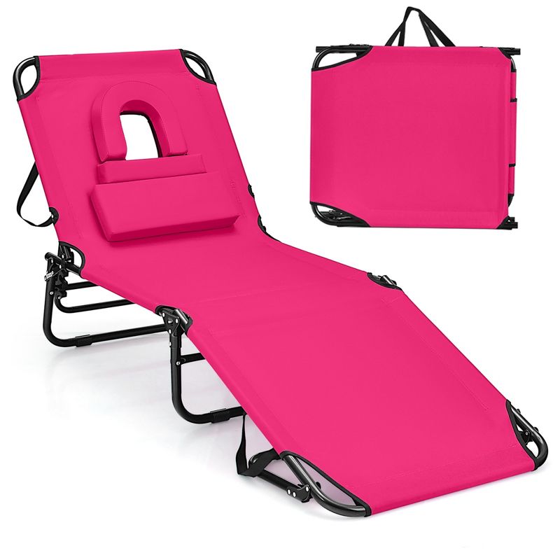 Costway Beach Chaise Lounge Chair with Face Hole Pillows & 5-Position Adjustable Backrest, 1 of 11