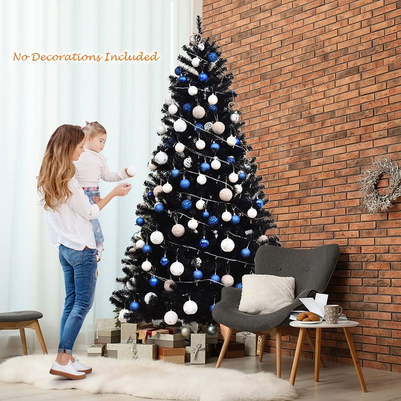 Costway 7.5Ft or 6Ft Hinged Artificial Halloween Christmas Tree Full Tree with Metal Stand Black, 3 of 11