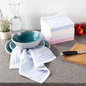 Kitchen Dish Cloth-Set of 16- 12.5x12.5-100% Cotton Wash Cloths-4 Colors of Modern Farmhouse Multi Stripes-Dishcloths for Cleaning by Lavish Home - 1 of 4