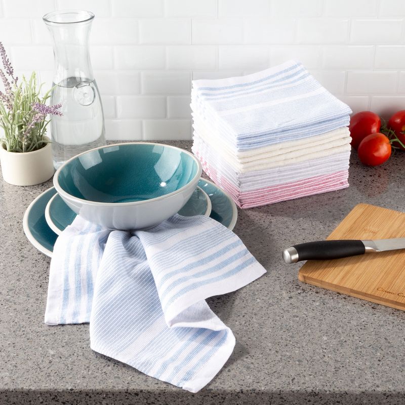 Kitchen Dish Cloth-Set of 16- 12.5x12.5"-100% Cotton Wash Cloths-4 Colors of Modern Farmhouse Multi Stripes-Dishcloths by Hastings Home, 3 of 8