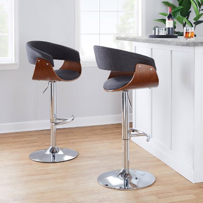 Set of 2 Charcoal Fabric and Chrome Adjustable Swivel Barstools