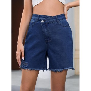 Women's High Waist Jeans - Raw Hem Raw Edge Denim Pants - 1 of 4