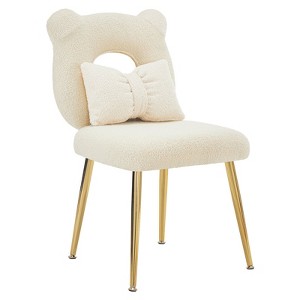 Furniliving Vanity Chair, Faux Shearling Upholstery, Backrest Pillow and Golden Metal Legs, for Living Room/Dressing Room/Home Office - 1 of 4