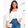 Coolmee Women's Plus Size 3/4 Sleeve Cardigan Lightweight Casual Open-Front Cropped Shrug Sweaters for Women - 3 of 4