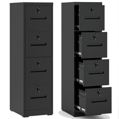 Munora - 4-Drawer Vertical File Cabinet with Individual Locks - Heavy Duty for A4/Letter/Legal Files - Black