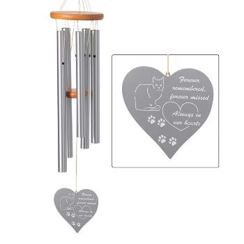 Woodstock Wind Chimes Signature Collection, Chimes of Remembrance, 26'', Forever Heart, Cat, Silver Wind Chime RMFHC