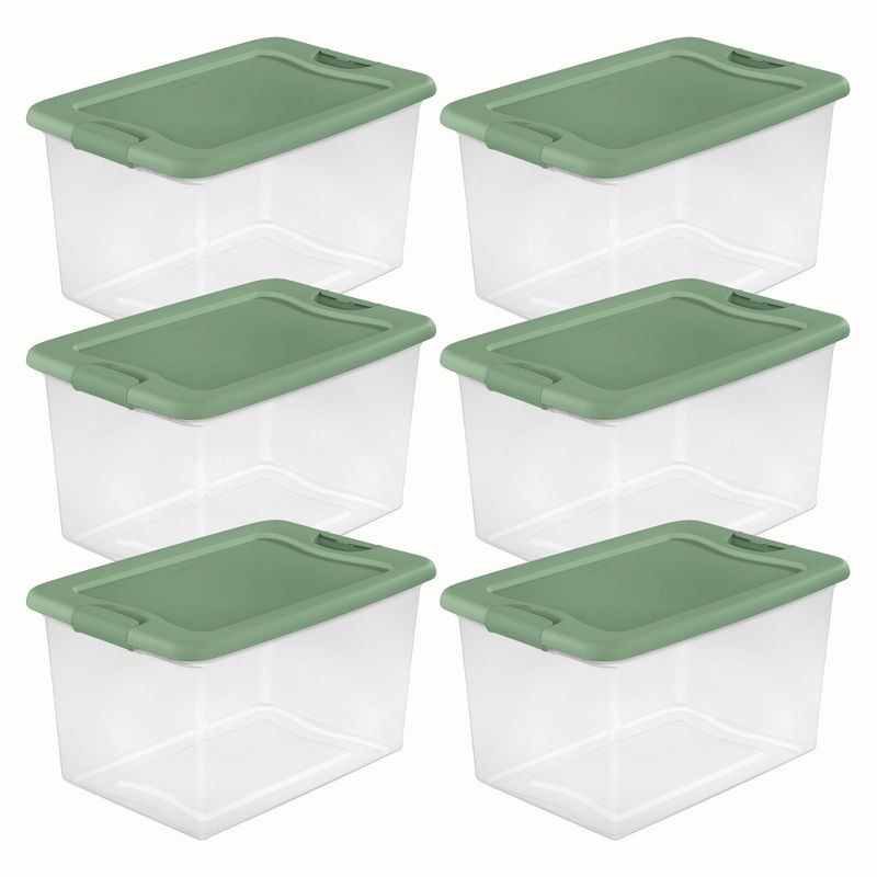 Sterilite Latching Hinged See-Through Plastic Stacking Storage Container Tote with Recessed Lids for Home Organization, 1 of 10