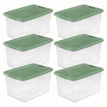 Sterilite Latching Hinged See-Through Plastic Stacking Storage Container Tote with Recessed Lids for Home Organization
