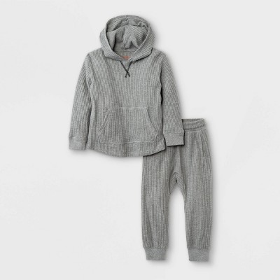 Toddler Boys' 2pc Thermal Hooded Pullover and Knit Jogger Pants Set - Cat & Jack™ Gray