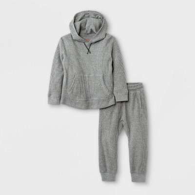 Image of Toddler Boys' 2pc Thermal Hooded Pullover and Knit Jogger Pants Set - Cat & Jack™ Gray 5T