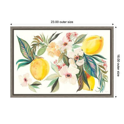 Citrus Summer Floral Canvas Wall Art with Gray Frame