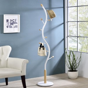 QingMoon Branch Design Coat Rack, Metal Standing Hall Tree with 9 Tipped Hooks and Stable Round Base Ideas for Entryways and Hallways - 1 of 4