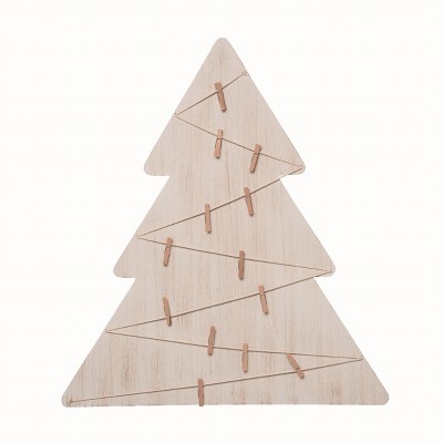 Transpac Wood White Christmas Card Holder with Clips